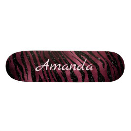 Skateboard Purpurina de cebra negra y borgoña personalizado
