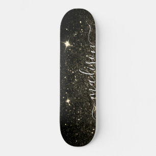Skateboard Purpurina de espárragos negro y dorado personaliz