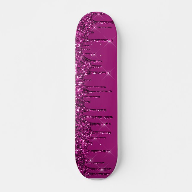 Skateboard Purpurina de goteo rosado oscuro (Anverso )