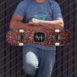 Skateboard Purpurina de imitación rojo marrón brillante Monog
