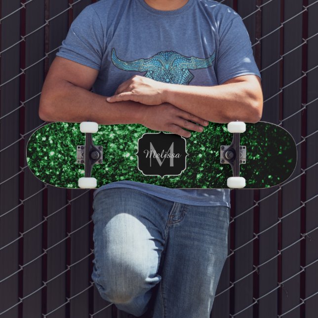 Skateboard Purpurina de imitación verde oscuro chispa Monogra (Exterior 3)