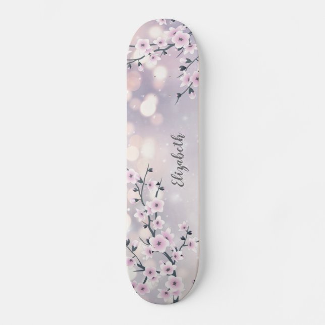 Skateboard Purpurina de mauve con flores de cerezo rosa brill (Anverso)