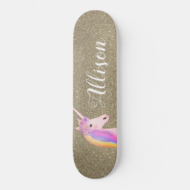 Skateboard Purpurina de oro de Unicorn deja Chicas personaliz (Anverso)