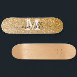 Skateboard Purpurina de oro elegante monogramado personalizad<br><div class="desc">Elegante Personalizable Gold Sparkle Monograma Monogramado (Edición)</div>