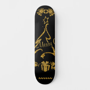 Skateboard Purpurina de oro Feliz Navidad, Santa Claus