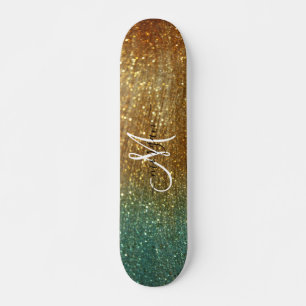 Skateboard Purpurina de oro holográfico Monograma