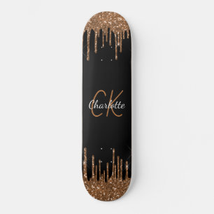 Skateboard Purpurina de oro negro gotea en monopgrama elegant