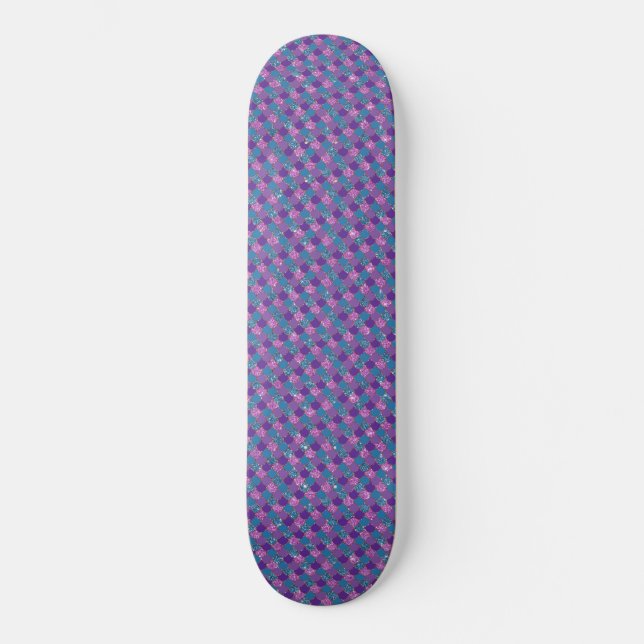 Skateboard Purpurina de sirena azul rosa (Anverso)