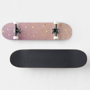 Skateboard Purpurina en Textura Rosa de oro y Relieve metaliz