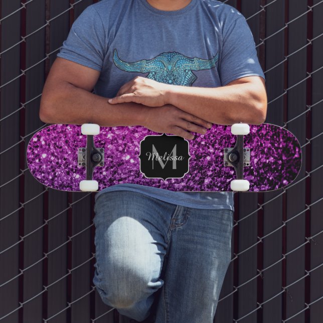 Skateboard Purpurina falso rosa morado chispas Monograma (Exterior 3)