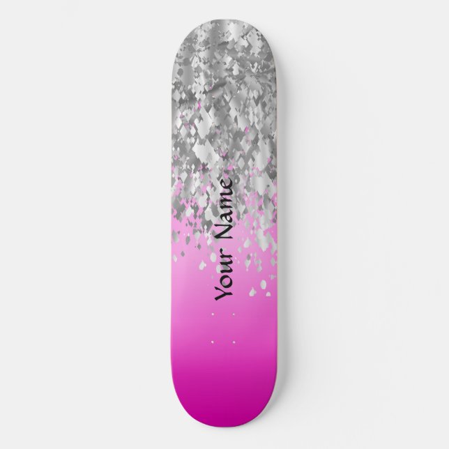 Skateboard Purpurina falso y rosa caliente (Anverso)