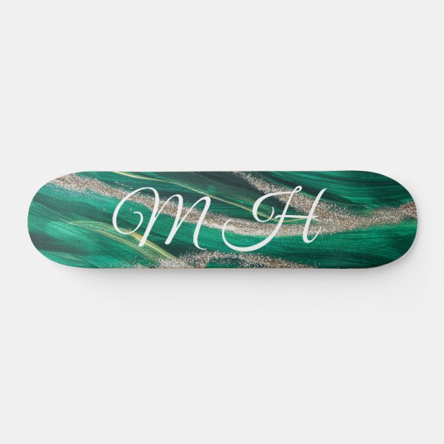 Skateboard Purpurina Girly Green Mermaid Monograma Fantasía (Horz)
