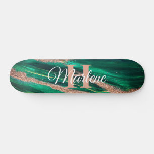 Skateboard Purpurina Girly Green Mermaid Monograma Nombre Fan