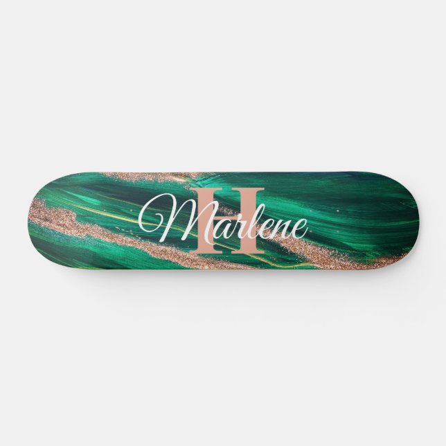 Skateboard Purpurina Girly Green Mermaid Monograma Nombre Fan (Horz)