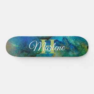 Skateboard Purpurina Girly Green Mermaid Monograma Nombre Fan