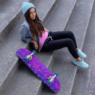 Skateboard Purpurina gotea rosa morado
