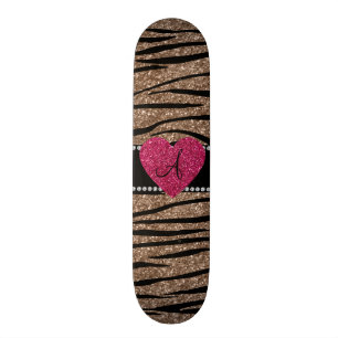 Skateboard purpurina marrón monogramo rayas cebras rosadas c
