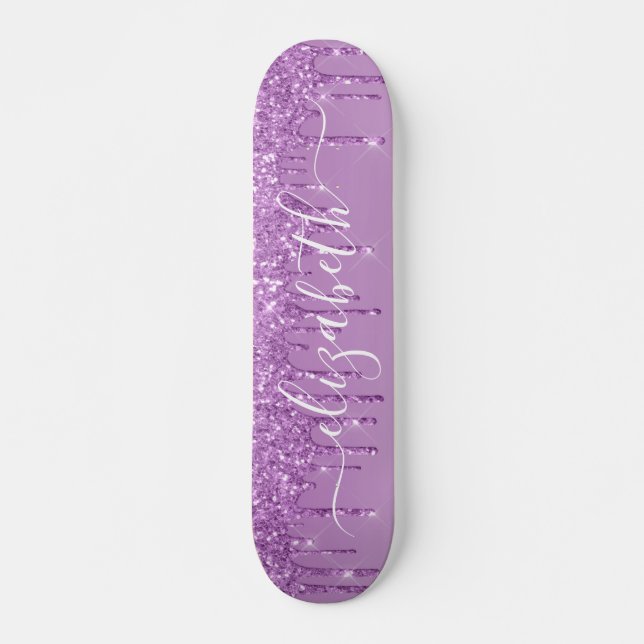 Skateboard Purpurina morado de goteo personalizado (Anverso )