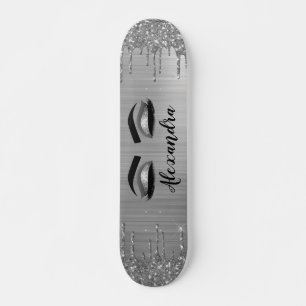 Skateboard Purpurina plateado Sparkle Eyelashes Monograma Nom