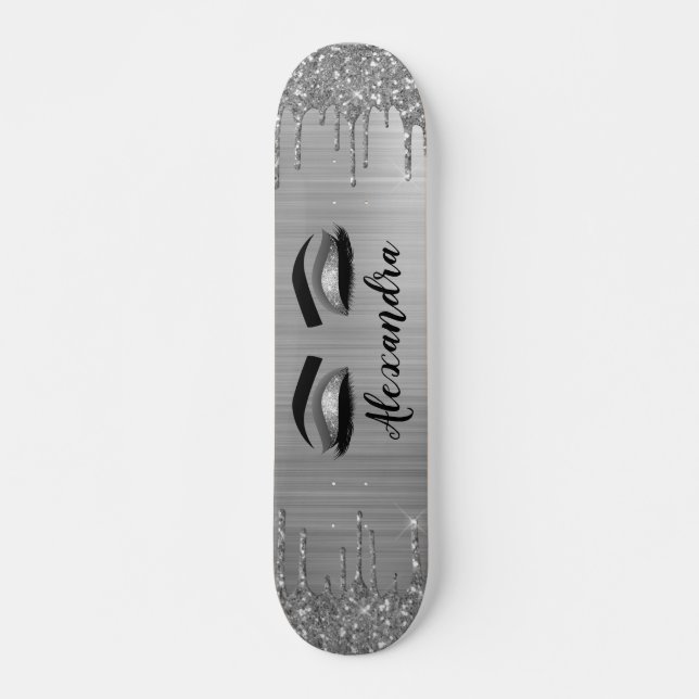 Skateboard Purpurina plateado Sparkle Eyelashes Monograma Nom (Anverso )
