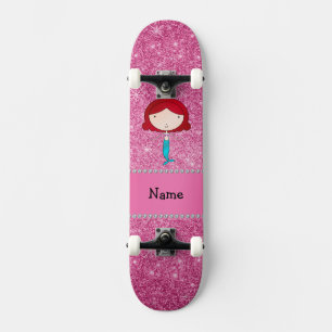 Skateboard Purpurina rosa de nombre de sirena personalizada