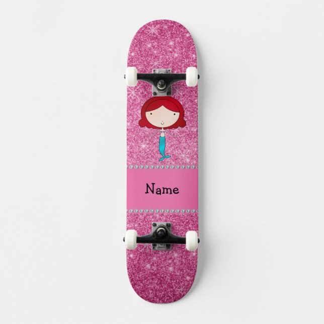 Skateboard Purpurina rosa de nombre de sirena personalizada (Anverso)