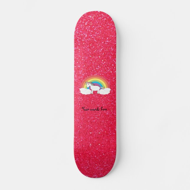 Skateboard Purpurina rosa de unicornio arcoiris (Anverso)