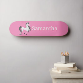 Skateboard Purpurina rosa del caballo blanco del tablero de p