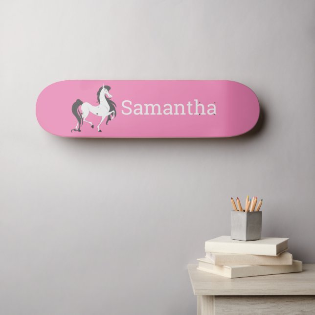 Skateboard Purpurina rosa del caballo blanco del tablero de p (Arte de pared (horz))