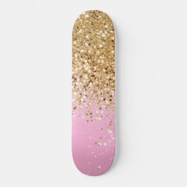 Skateboard Purpurina rosa dorado #1 (Anverso)