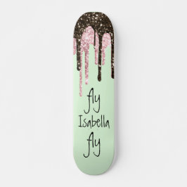 Skateboard Purpurina Rosa Rubor Girly Sparkles Nombre Mint Gr