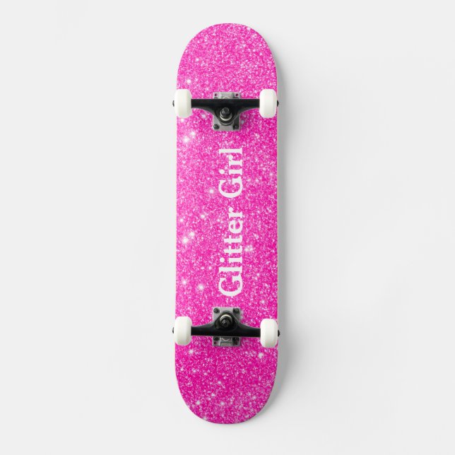 Skateboard Purpurina Rosado Caliente Chica Mostrar Sus Glamou (Anverso)