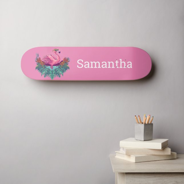 Skateboard Purpurina rosado Flamingo (Arte de pared (horz))