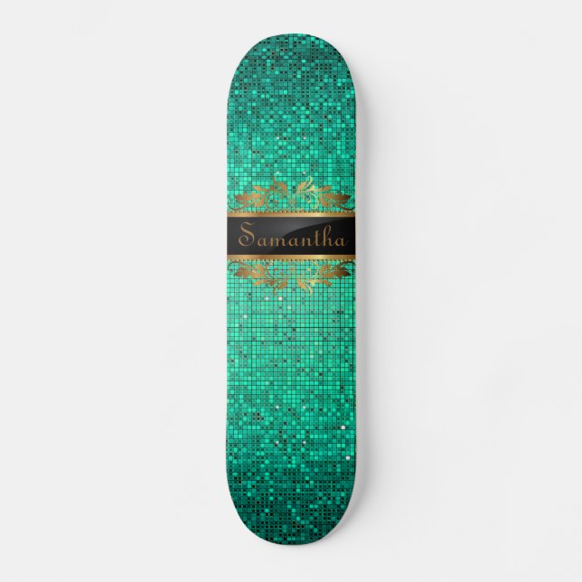 Skateboard Purpurina verde azulado Sequin Disco Glitz Comp Sk (Anverso)