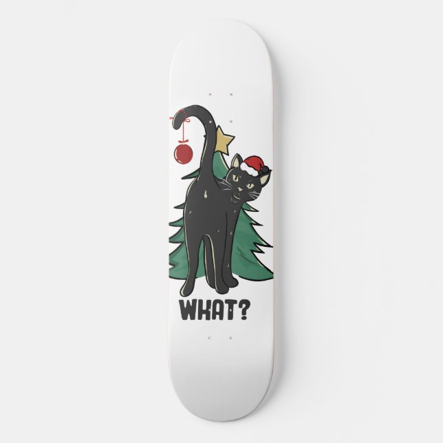 Skateboard ¿Qué? Diseño de vacaciones de gato negro para navi (Anverso)