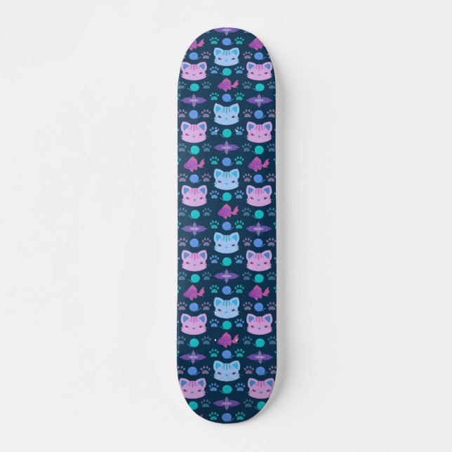 Skateboard ¿Qué es Guay, gato gatito en morado y azul? (Anverso )