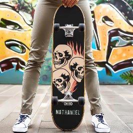 Skateboard Quemando el cráneo flama el nombre personalizado