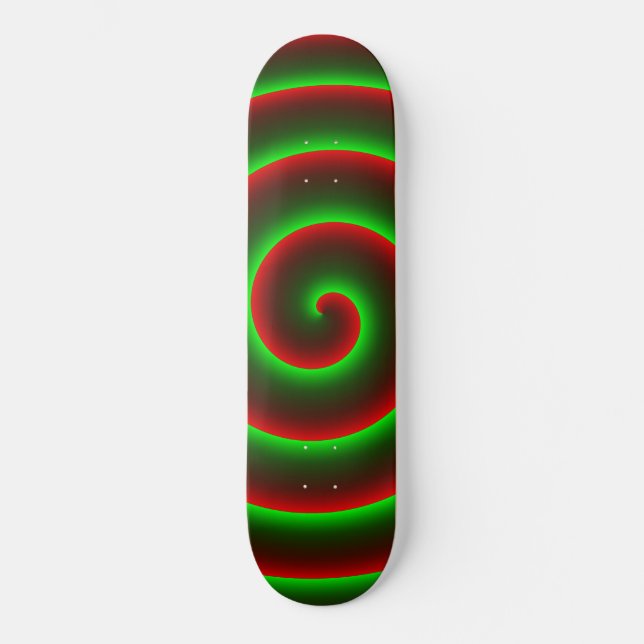 Skateboard ¿Quer mudar o vermelho? Espiral verde chamativo. (Anverso)