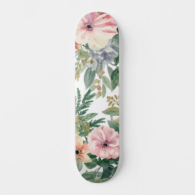 Skateboard Ramo Botánico Acuarela Hojas de Eucalipto (Anverso)
