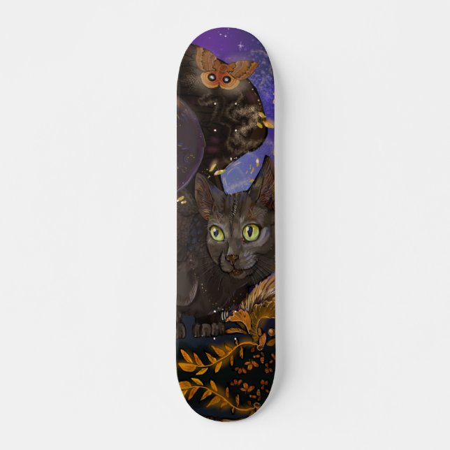 Skateboard Raven Winged Autumn Magic Cat (Anverso )