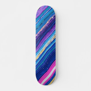 Skateboard Rayas abstractas rosadas, azules, amarillas y blan