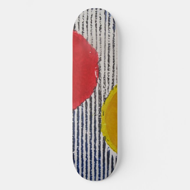 Skateboard Rayas blancas negras de sol amarillo rojo (Anverso)
