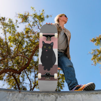Skateboard Rayas coloridas, dibujo de gato negro