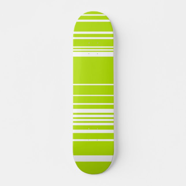 Skateboard Rayas complejas en verde limón y blanco (Anverso )