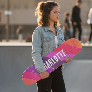 Skateboard Rayas de Arcoíris Nombre Personalizado Personaliza