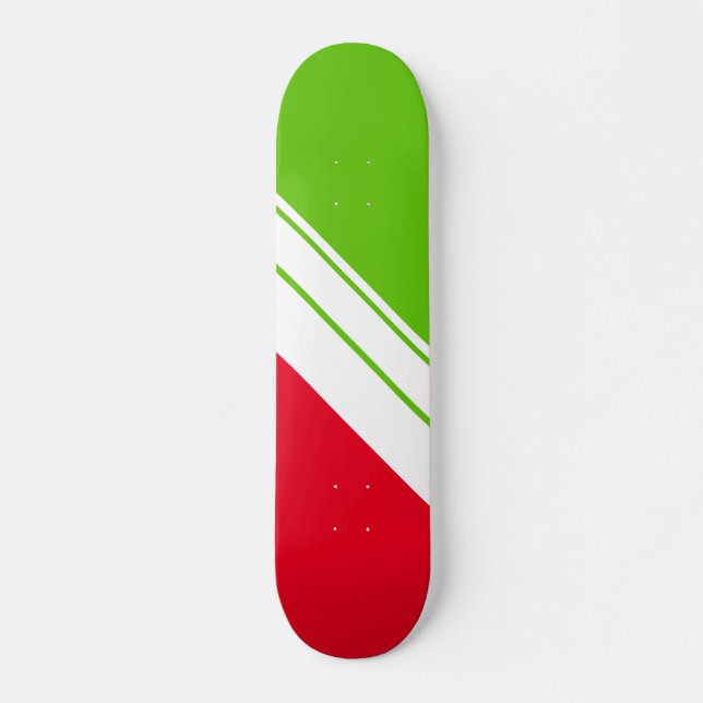 Skateboard Rayas de Carreras blanca inclinada verde brillante