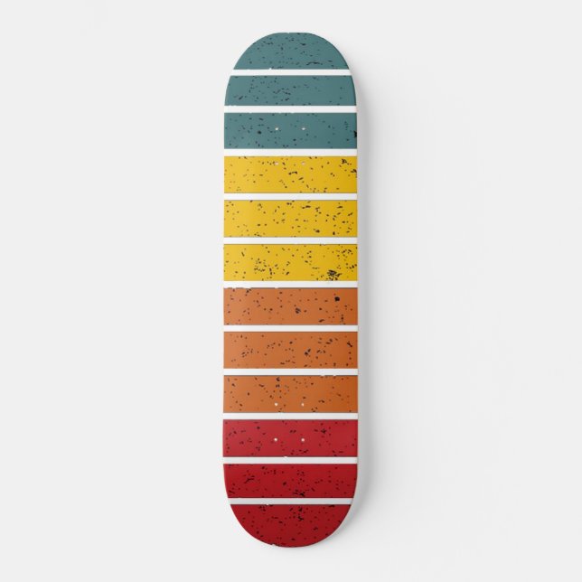 Skateboard Rayas de puesta de sol de arco iris retro (Anverso)