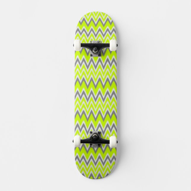 Skateboard Rayas de zigzag verde claro y gris (Anverso)