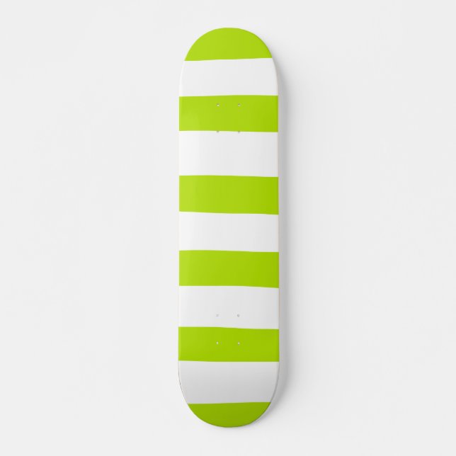 Skateboard Rayas desiguales en verde limón y blanco (Anverso )
