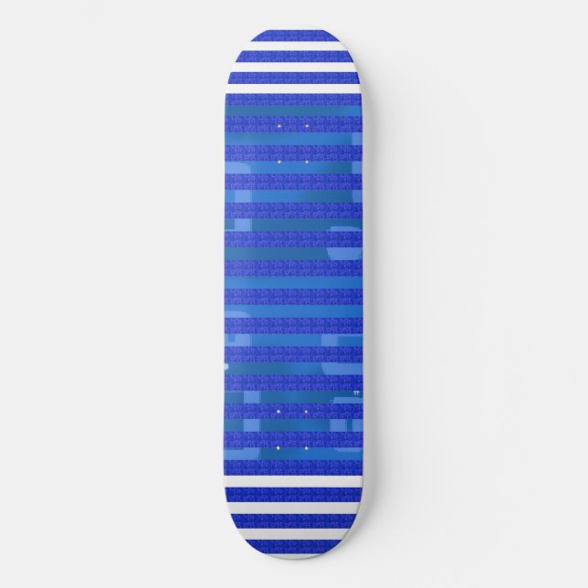 Skateboard Rayas Geométricas Blancas Azules Frías (Anverso)